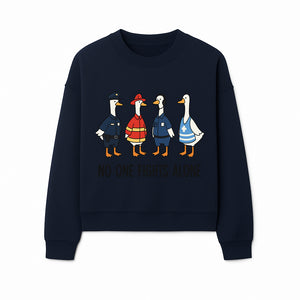 Funny Duck Designs: No One Fights Alone Cop, Firefighter, EMT & Dispatcher Ducks Graphic Tees for Supportive Humor - Sweatshirt 1757912487107.jpg