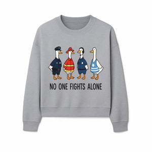 Funny Duck Designs: No One Fights Alone Cop, Firefighter, EMT & Dispatcher Ducks Graphic Tees for Supportive Humor - Sweatshirt 1757912487383.jpg