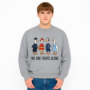 Funny Duck Designs: No One Fights Alone Cop, Firefighter, EMT & Dispatcher Ducks Graphic Tees for Supportive Humor - Sweatshirt 1757912488675.jpg