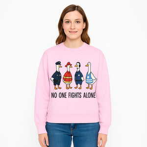 Funny Duck Designs: No One Fights Alone Cop, Firefighter, EMT & Dispatcher Ducks Graphic Tees for Supportive Humor - Sweatshirt 1757912488824.jpg