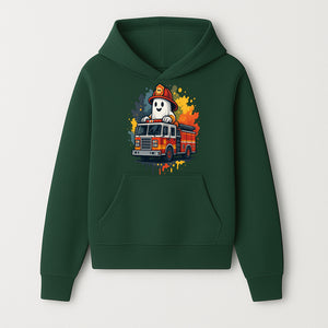 Firefighter Ghost on Fire Truck Cute Cartoon Design T-Shirt, Kids Halloween Costume Tee, Fun Spooky Apparel - Hoodie 1757912489637.jpg