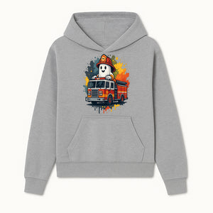 Firefighter Ghost on Fire Truck Cute Cartoon Design T-Shirt, Kids Halloween Costume Tee, Fun Spooky Apparel - Hoodie 1757912489819.jpg