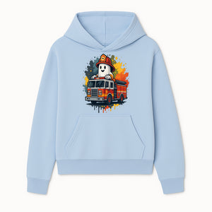 Firefighter Ghost on Fire Truck Cute Cartoon Design T-Shirt, Kids Halloween Costume Tee, Fun Spooky Apparel - Hoodie 1757912489964.jpg