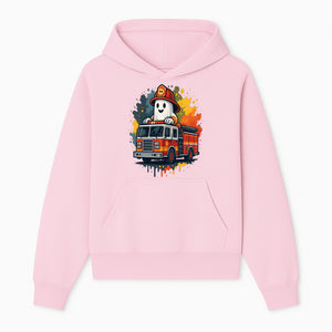 Firefighter Ghost on Fire Truck Cute Cartoon Design T-Shirt, Kids Halloween Costume Tee, Fun Spooky Apparel - Hoodie 1757912490136.jpg