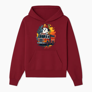 Firefighter Ghost on Fire Truck Cute Cartoon Design T-Shirt, Kids Halloween Costume Tee, Fun Spooky Apparel - Hoodie 1757912490298.jpg