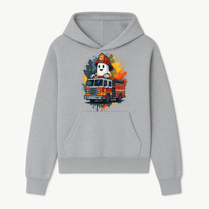 Firefighter Ghost on Fire Truck Cute Cartoon Design T-Shirt, Kids Halloween Costume Tee, Fun Spooky Apparel - Hoodie 1757912490798.jpg