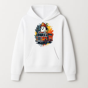 Firefighter Ghost on Fire Truck Cute Cartoon Design T-Shirt, Kids Halloween Costume Tee, Fun Spooky Apparel - Hoodie 1757912490940.jpg