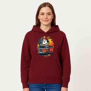 Firefighter Ghost on Fire Truck Cute Cartoon Design T-Shirt, Kids Halloween Costume Tee, Fun Spooky Apparel - Hoodie 1757912492309.jpg