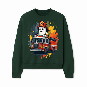 Firefighter Ghost on Fire Truck Cute Cartoon Design T-Shirt, Kids Halloween Costume Tee, Fun Spooky Apparel - Sweatshirt 1757912496234.jpg