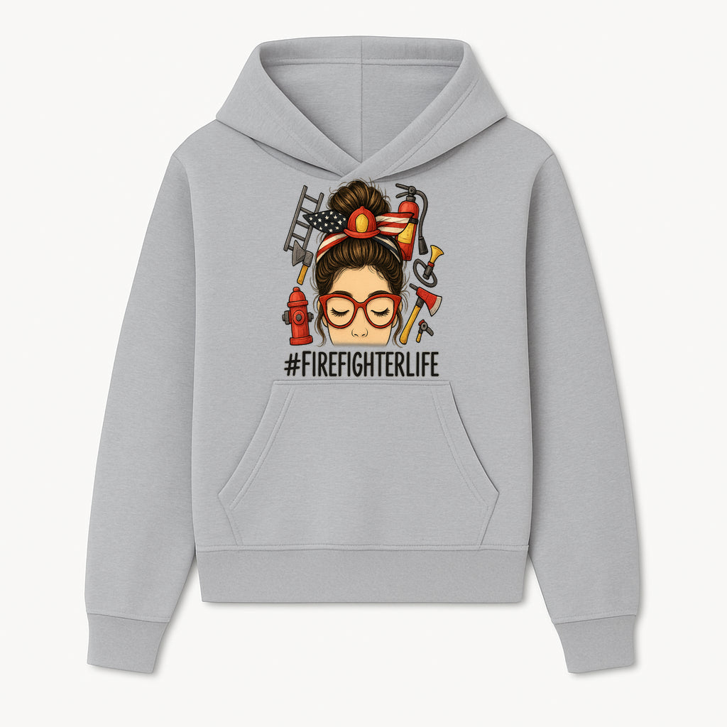 Firefighter Life Graphic Tee - Girl with Firefighter Gear and Accessories - Inspirational Gift for Firefighters - Unique Firefighting Apparel - Hoodie 1757914227427.jpg