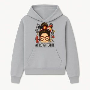 Firefighter Life Graphic Tee - Girl with Firefighter Gear and Accessories - Inspirational Gift for Firefighters - Unique Firefighting Apparel - Hoodie 1757914227427.jpg