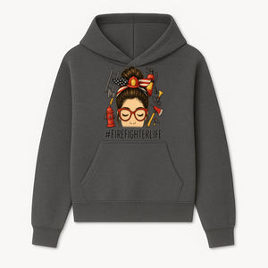 Firefighter Life Graphic Tee - Girl with Firefighter Gear and Accessories - Inspirational Gift for Firefighters - Unique Firefighting Apparel - Hoodie 1757914227748.jpg