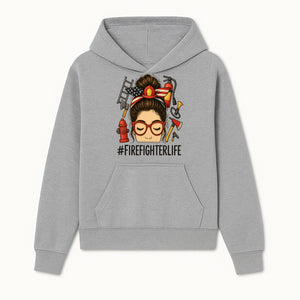 Firefighter Life Graphic Tee - Girl with Firefighter Gear and Accessories - Inspirational Gift for Firefighters - Unique Firefighting Apparel - Hoodie 1757914228110.jpg