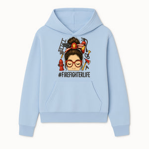 Firefighter Life Graphic Tee - Girl with Firefighter Gear and Accessories - Inspirational Gift for Firefighters - Unique Firefighting Apparel - Hoodie 1757914228284.jpg