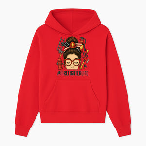 Firefighter Life Graphic Tee - Girl with Firefighter Gear and Accessories - Inspirational Gift for Firefighters - Unique Firefighting Apparel - Hoodie 1757914228863.jpg