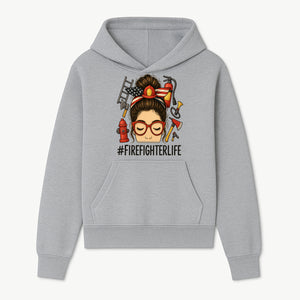 Firefighter Life Graphic Tee - Girl with Firefighter Gear and Accessories - Inspirational Gift for Firefighters - Unique Firefighting Apparel - Hoodie 1757914229030.jpg