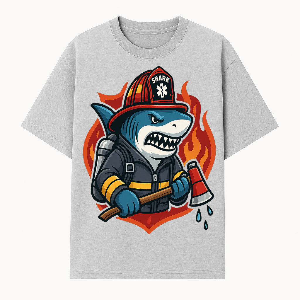 Firefighter Shark Graphic Tee - Cool Shark Fireman Design for Kids & Adults - Fun Firefighter Humor Shirt for Animal Lovers - T-shirt 1757914230518.jpg