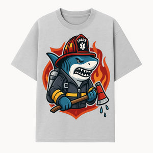 Firefighter Shark Graphic Tee - Cool Shark Fireman Design for Kids & Adults - Fun Firefighter Humor Shirt for Animal Lovers - T-shirt 1757914230518.jpg