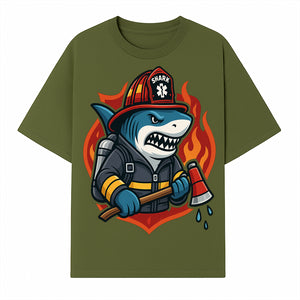 Firefighter Shark Graphic Tee - Cool Shark Fireman Design for Kids & Adults - Fun Firefighter Humor Shirt for Animal Lovers - T-shirt 1757914231052.jpg