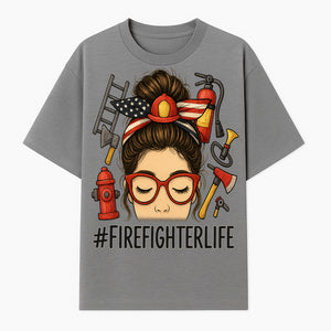 Firefighter Life Graphic Tee - Girl with Firefighter Gear and Accessories - Inspirational Gift for Firefighters - Unique Firefighting Apparel - T-shirt 1757914231181.jpg