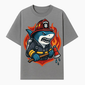 Firefighter Shark Graphic Tee - Cool Shark Fireman Design for Kids & Adults - Fun Firefighter Humor Shirt for Animal Lovers - T-shirt 1757914231217.jpg
