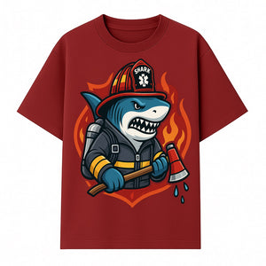 Firefighter Shark Graphic Tee - Cool Shark Fireman Design for Kids & Adults - Fun Firefighter Humor Shirt for Animal Lovers - T-shirt 1757914231721.jpg