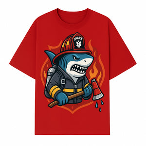Firefighter Shark Graphic Tee - Cool Shark Fireman Design for Kids & Adults - Fun Firefighter Humor Shirt for Animal Lovers - T-shirt 1757914232061.jpg