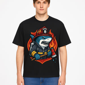 Firefighter Shark Graphic Tee - Cool Shark Fireman Design for Kids & Adults - Fun Firefighter Humor Shirt for Animal Lovers - T-shirt 1757914233574.jpg