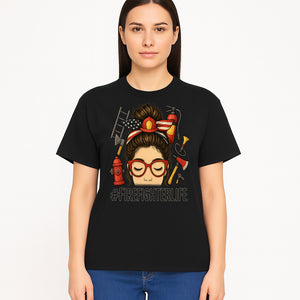 Firefighter Life Graphic Tee - Girl with Firefighter Gear and Accessories - Inspirational Gift for Firefighters - Unique Firefighting Apparel - T-shirt 1757914233627.jpg