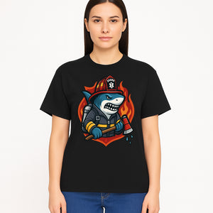 Firefighter Shark Graphic Tee - Cool Shark Fireman Design for Kids & Adults - Fun Firefighter Humor Shirt for Animal Lovers - T-shirt 1757914233735.jpg