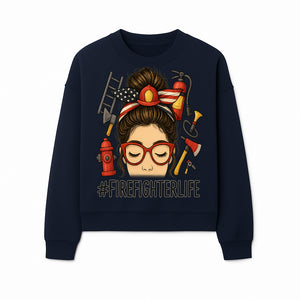Firefighter Life Graphic Tee - Girl with Firefighter Gear and Accessories - Inspirational Gift for Firefighters - Unique Firefighting Apparel - Sweatshirt 1757914235085.jpg