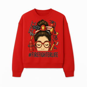 Firefighter Life Graphic Tee - Girl with Firefighter Gear and Accessories - Inspirational Gift for Firefighters - Unique Firefighting Apparel - Sweatshirt 1757914235218.jpg