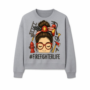 Firefighter Life Graphic Tee - Girl with Firefighter Gear and Accessories - Inspirational Gift for Firefighters - Unique Firefighting Apparel - Sweatshirt 1757914235355.jpg