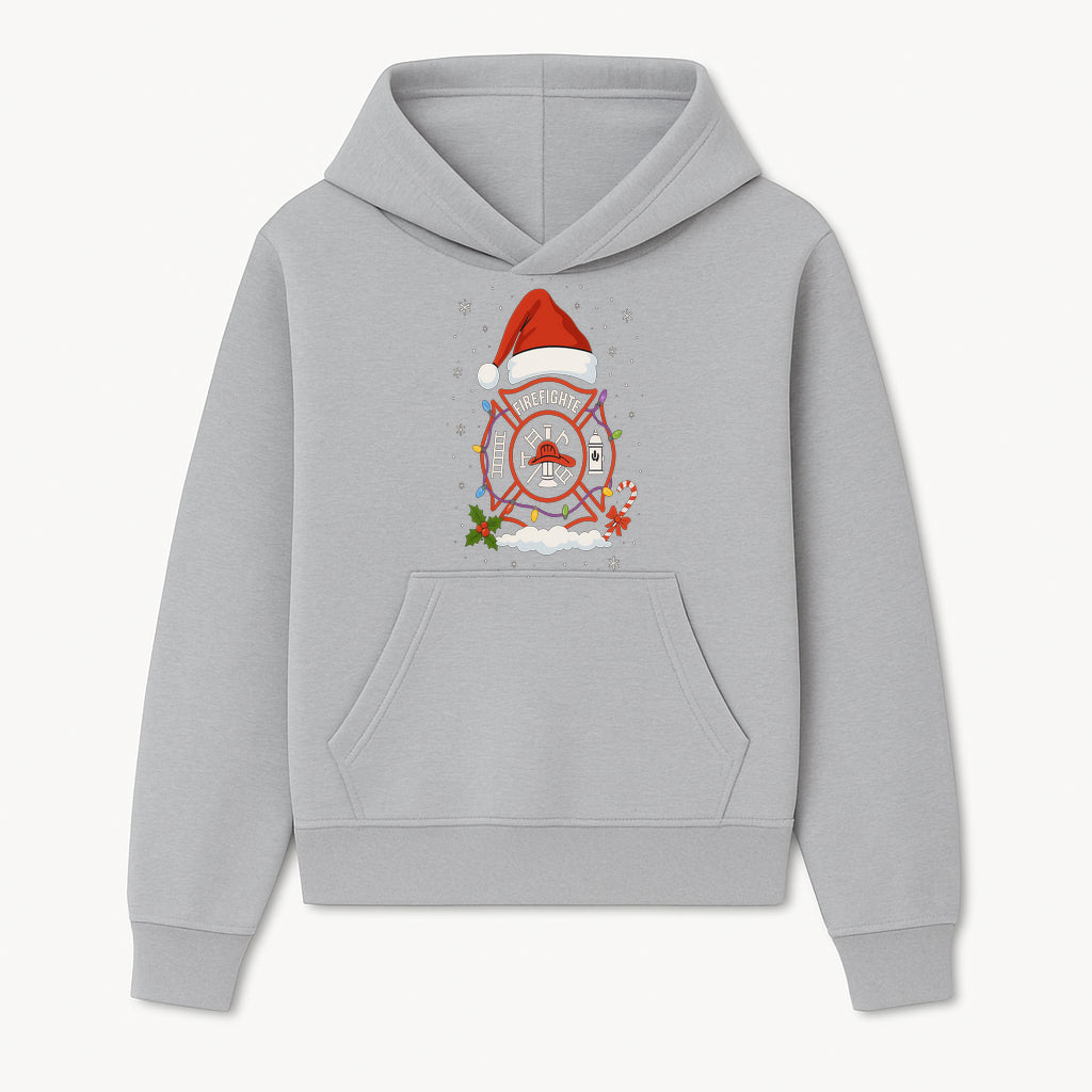 Firefighter Christmas Ornament with Santa Hat, Holiday Lights, & Candy Cane - Festive Decor for Firefighter Appreciation - Hoodie 1757914238983.jpg