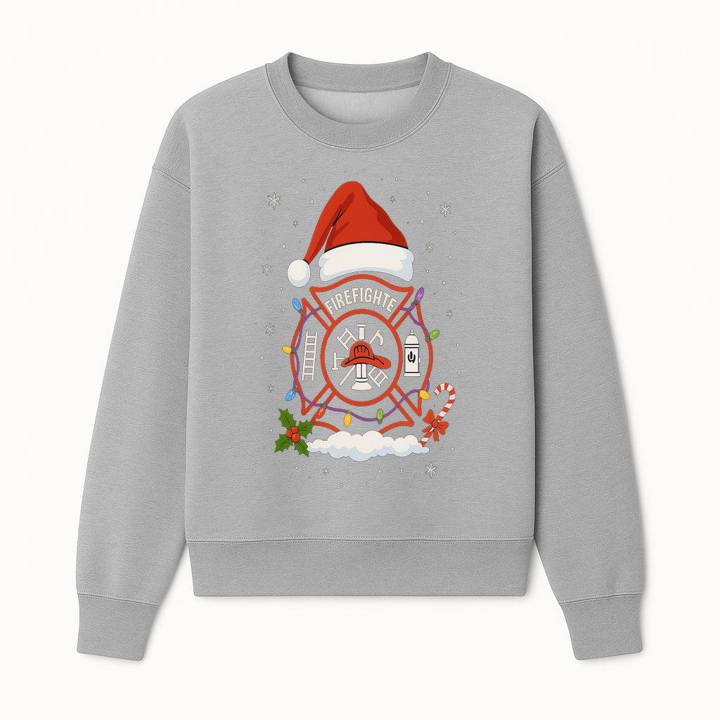 Firefighter Christmas Ornament with Santa Hat, Holiday Lights, & Candy Cane - Festive Decor for Firefighter Appreciation - Sweatshirt 1757914245512.jpg