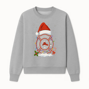 Firefighter Christmas Ornament with Santa Hat, Holiday Lights, & Candy Cane - Festive Decor for Firefighter Appreciation - Sweatshirt 1757914245512.jpg