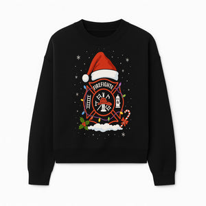 Firefighter Christmas Ornament with Santa Hat, Holiday Lights, & Candy Cane - Festive Decor for Firefighter Appreciation - Sweatshirt 1757914245685.jpg