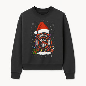 Firefighter Christmas Ornament with Santa Hat, Holiday Lights, & Candy Cane - Festive Decor for Firefighter Appreciation - Sweatshirt 1757914245891.jpg