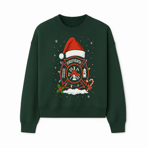 Firefighter Christmas Ornament with Santa Hat, Holiday Lights, & Candy Cane - Festive Decor for Firefighter Appreciation - Sweatshirt 1757914246054.jpg