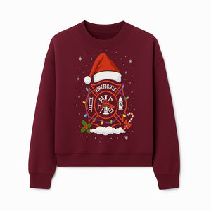 Firefighter Christmas Ornament with Santa Hat, Holiday Lights, & Candy Cane - Festive Decor for Firefighter Appreciation - Sweatshirt 1757914246638.jpg