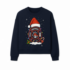 Firefighter Christmas Ornament with Santa Hat, Holiday Lights, & Candy Cane - Festive Decor for Firefighter Appreciation - Sweatshirt 1757914246789.jpg