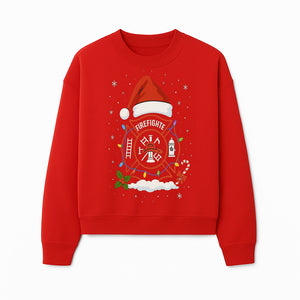 Firefighter Christmas Ornament with Santa Hat, Holiday Lights, & Candy Cane - Festive Decor for Firefighter Appreciation - Sweatshirt 1757914246917.jpg
