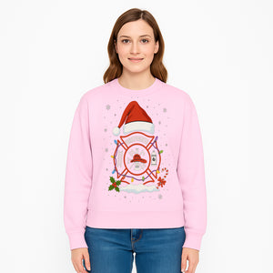 Firefighter Christmas Ornament with Santa Hat, Holiday Lights, & Candy Cane - Festive Decor for Firefighter Appreciation - Sweatshirt 1757914248536.jpg