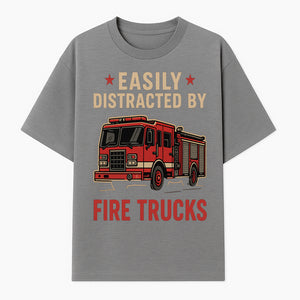 Easily Distracted by Fire Trucks Retro Graphic Tee | Firefighter Enthusiast Shirt | Fun Casual Wear - T-shirt 1757914253168.jpg