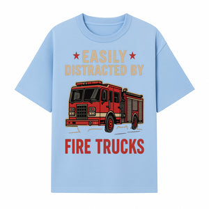 Easily Distracted by Fire Trucks Retro Graphic Tee | Firefighter Enthusiast Shirt | Fun Casual Wear - T-shirt 1757914253335.jpg