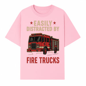 Easily Distracted by Fire Trucks Retro Graphic Tee | Firefighter Enthusiast Shirt | Fun Casual Wear - T-shirt 1757914253471.jpg