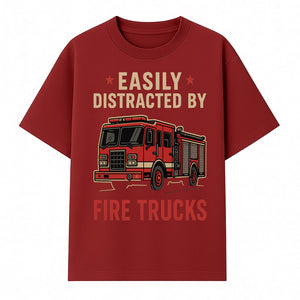 Easily Distracted by Fire Trucks Retro Graphic Tee | Firefighter Enthusiast Shirt | Fun Casual Wear - T-shirt 1757914253628.jpg