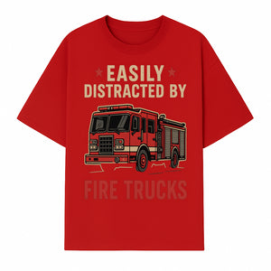 Easily Distracted by Fire Trucks Retro Graphic Tee | Firefighter Enthusiast Shirt | Fun Casual Wear - T-shirt 1757914253928.jpg