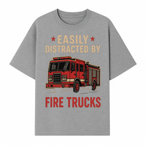 Easily Distracted by Fire Trucks Retro Graphic Tee | Firefighter Enthusiast Shirt | Fun Casual Wear - T-shirt 1757914254072.jpg