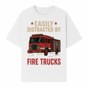 Easily Distracted by Fire Trucks Retro Graphic Tee | Firefighter Enthusiast Shirt | Fun Casual Wear - T-shirt 1757914254220.jpg
